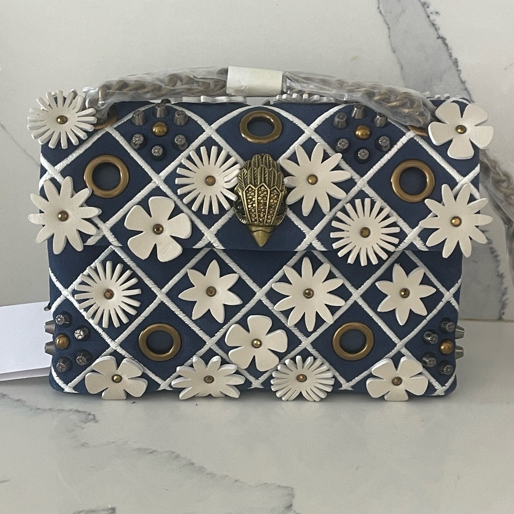 Kurt Geiger Blue and White Floral Shoulder Bag NWT